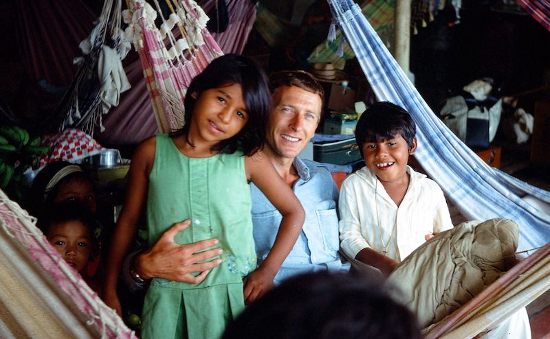 A youthful David with young friends on board Amazon steamer